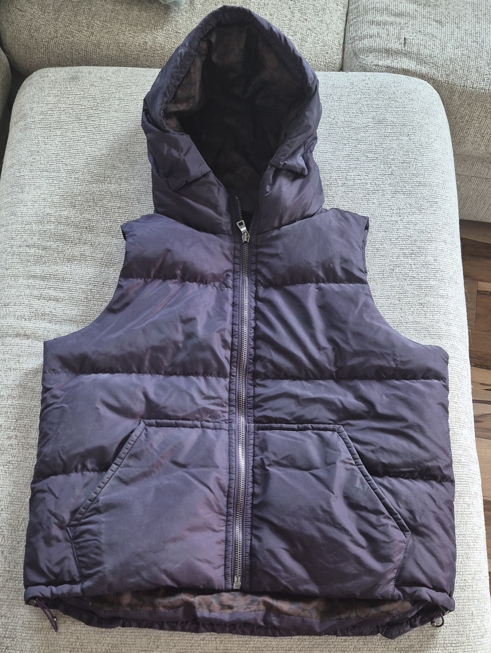 Coach Hooded Quilted Puffer Vest in Deep Plum